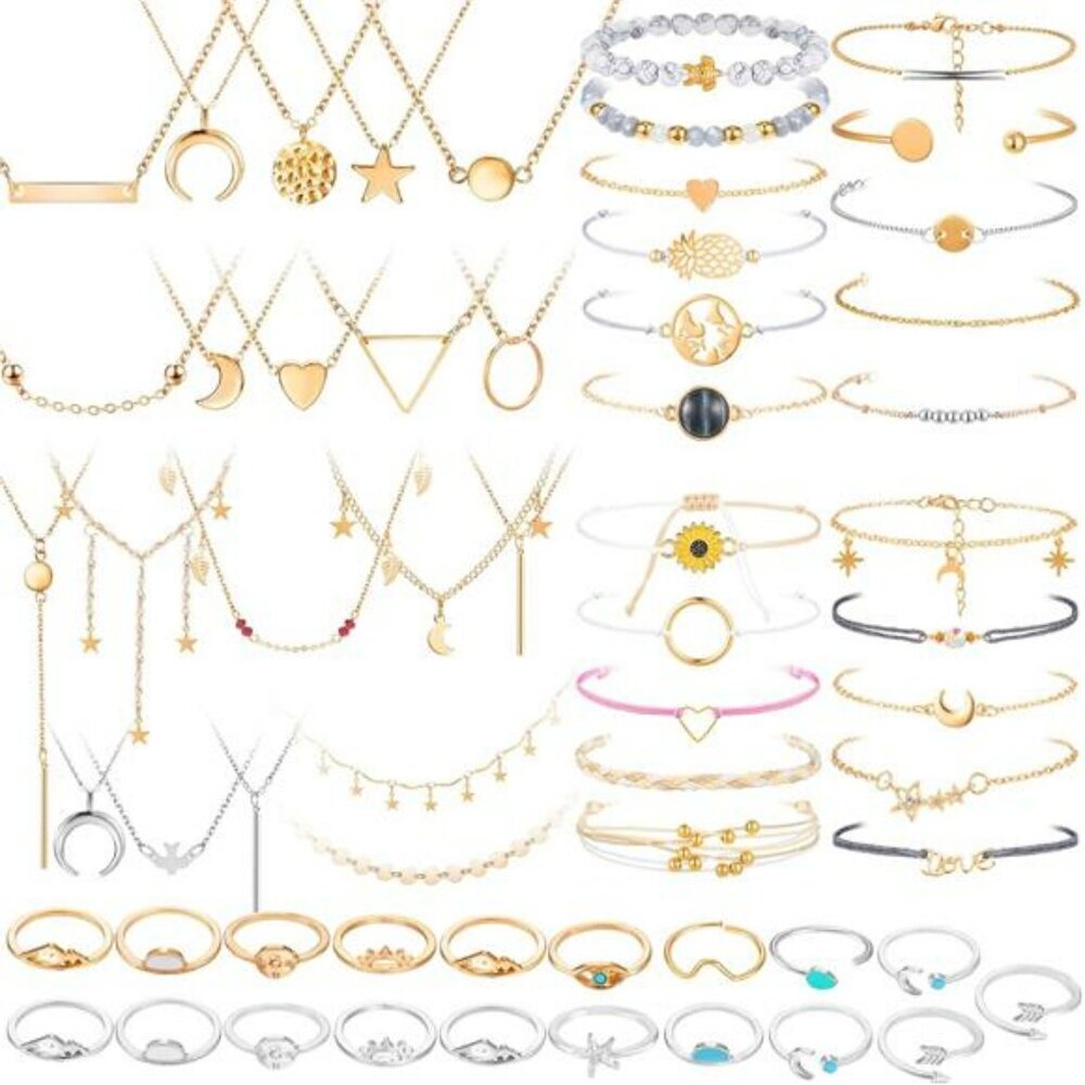 Christmas Layered Bracelets Rings Choker Necklace Set Summer Beach Jewelry